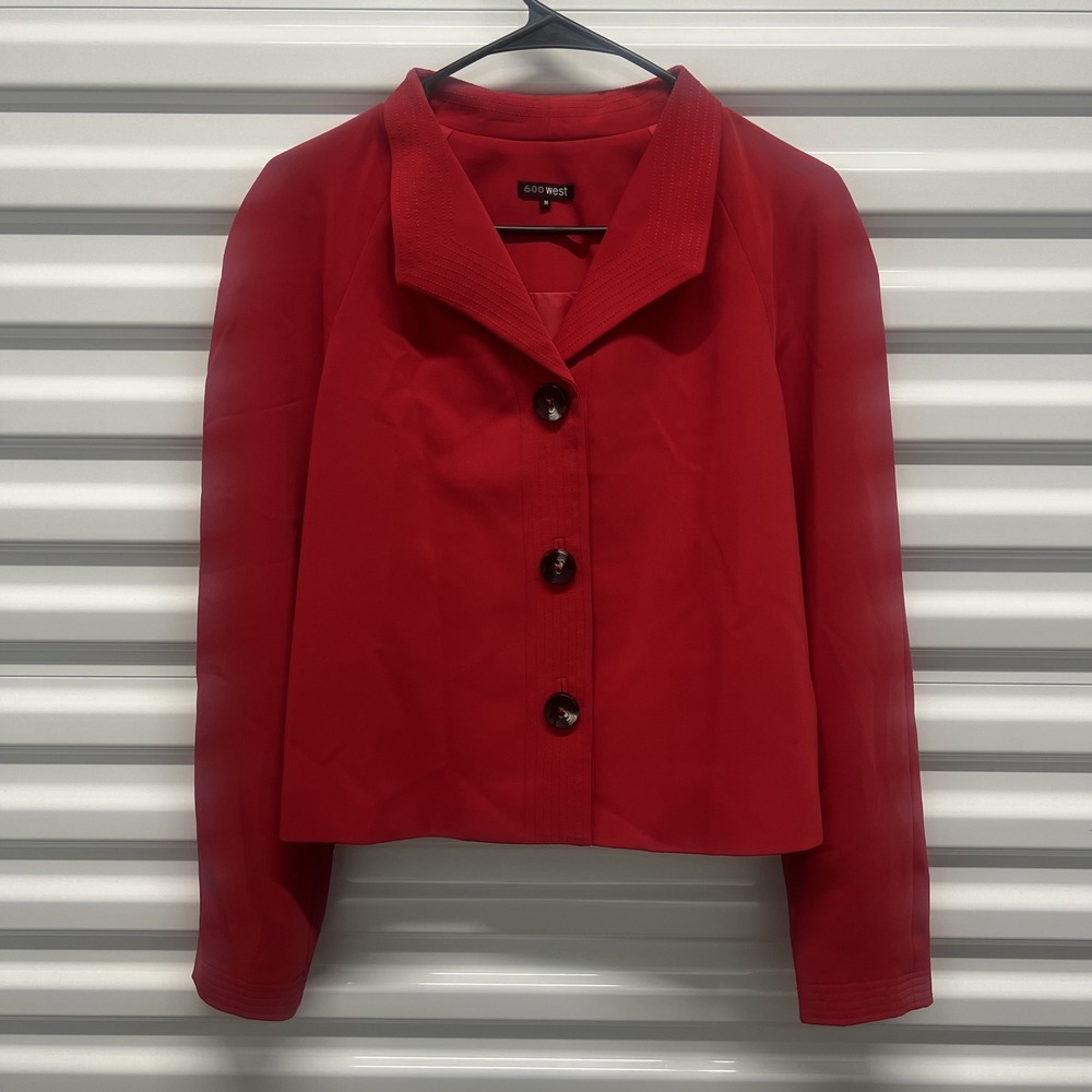 600 West Blazer Jacket Size M Womens Red Solid‎ 3-Button Lined Professional